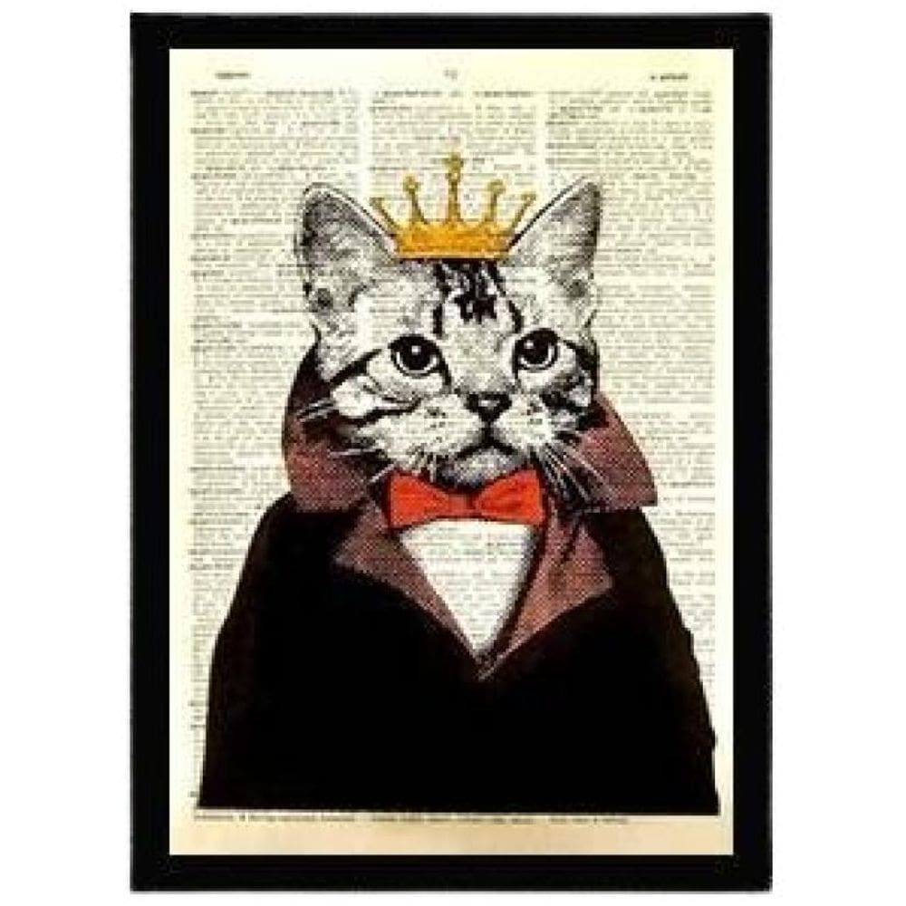 Quadro Decorativo Gato Rei Com Vidro 24X18Cm