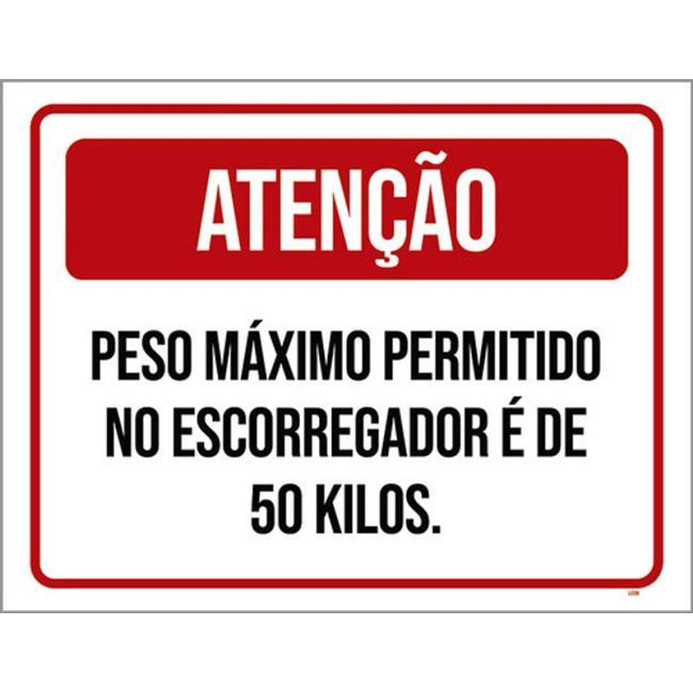Kit 10 Placa Peso Máximo Permitido Escorregador 50Kg 36X46