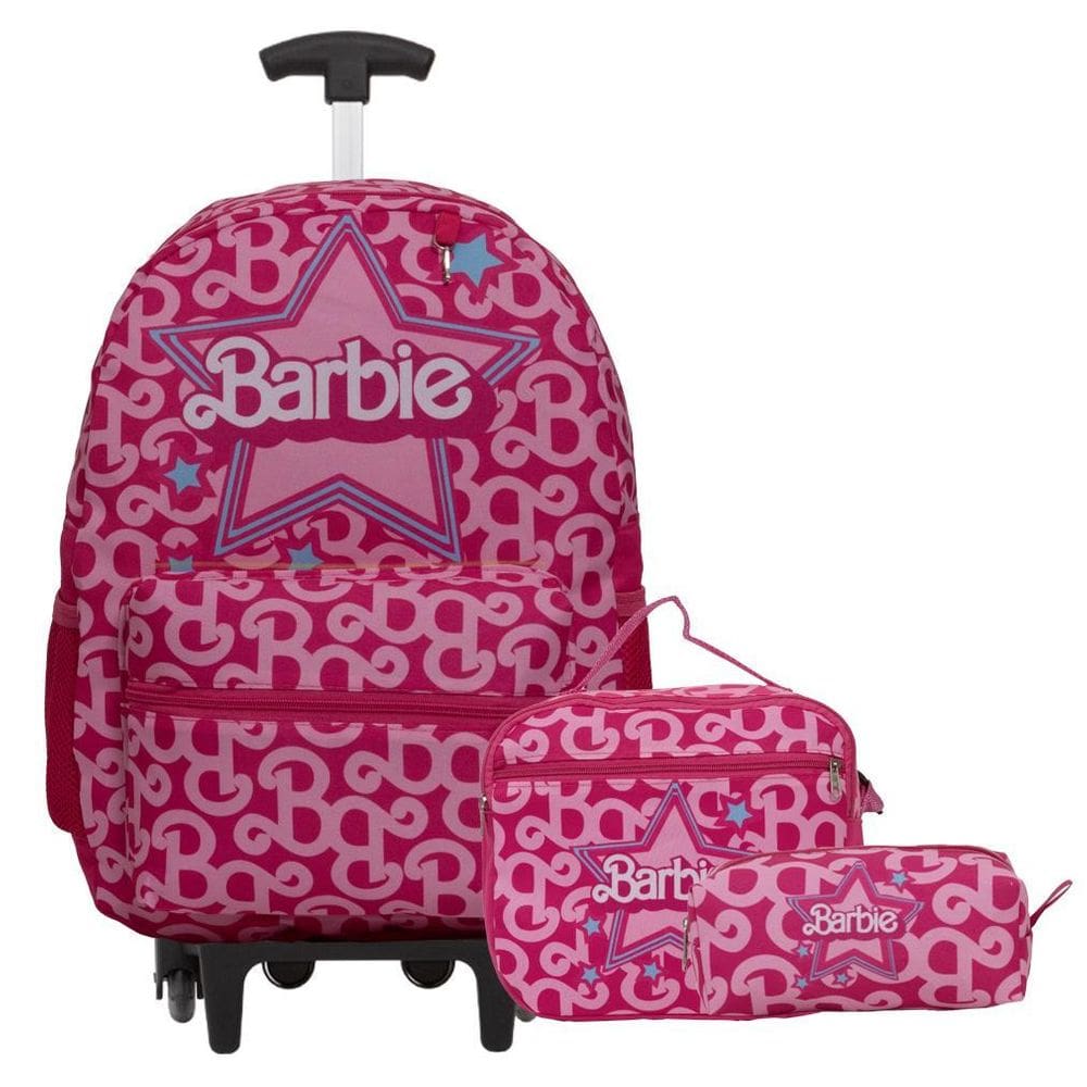 Kit Mochila Infantil De Rodinha Barbie Juvenil + Lancheira