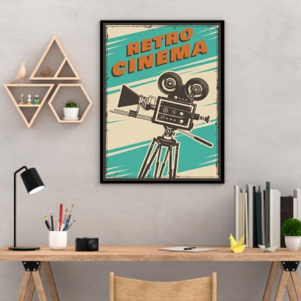 Quadro Decorativo Retrô Cinema Câmera 45x34cm