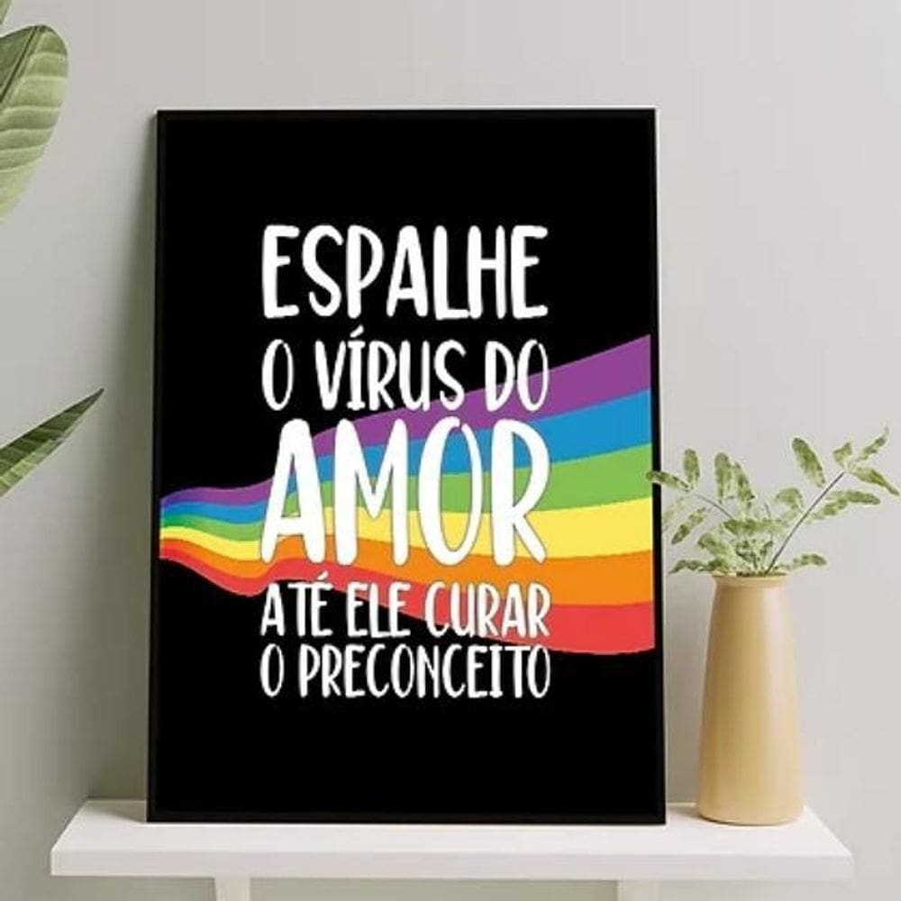 Quadro Lgbt Espalhe O Vírus Do Amor 45X34Cm Com Vidro Preta