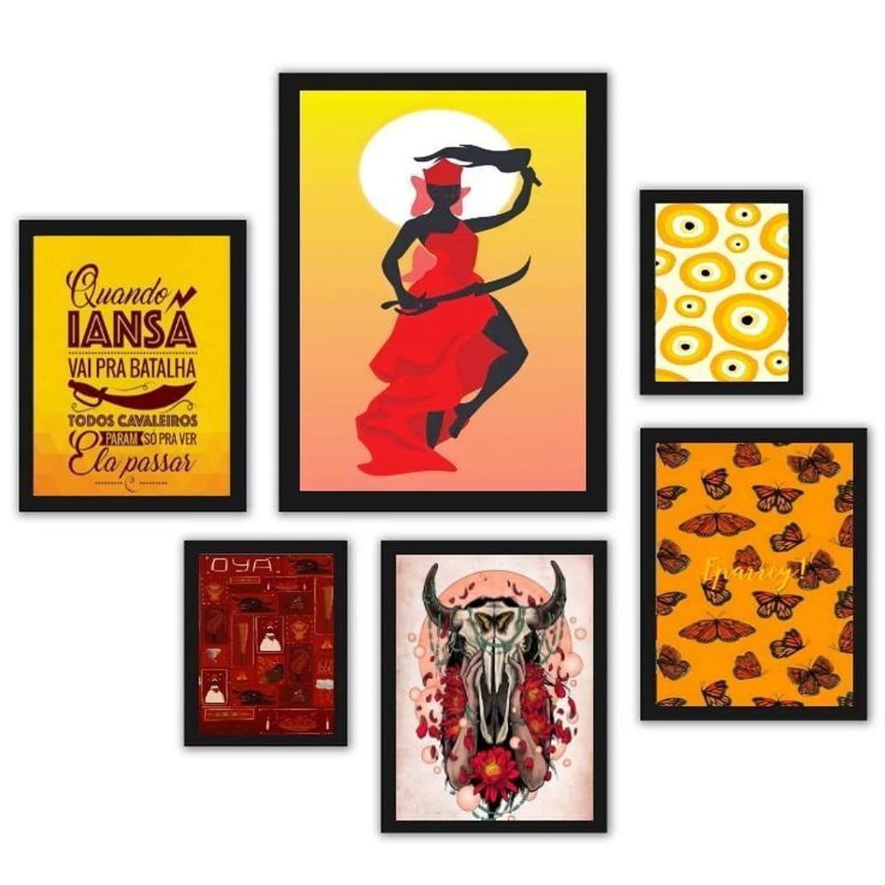 Quadros Decorativos Iansã Orixá - Kit 6 Quadros Vidro