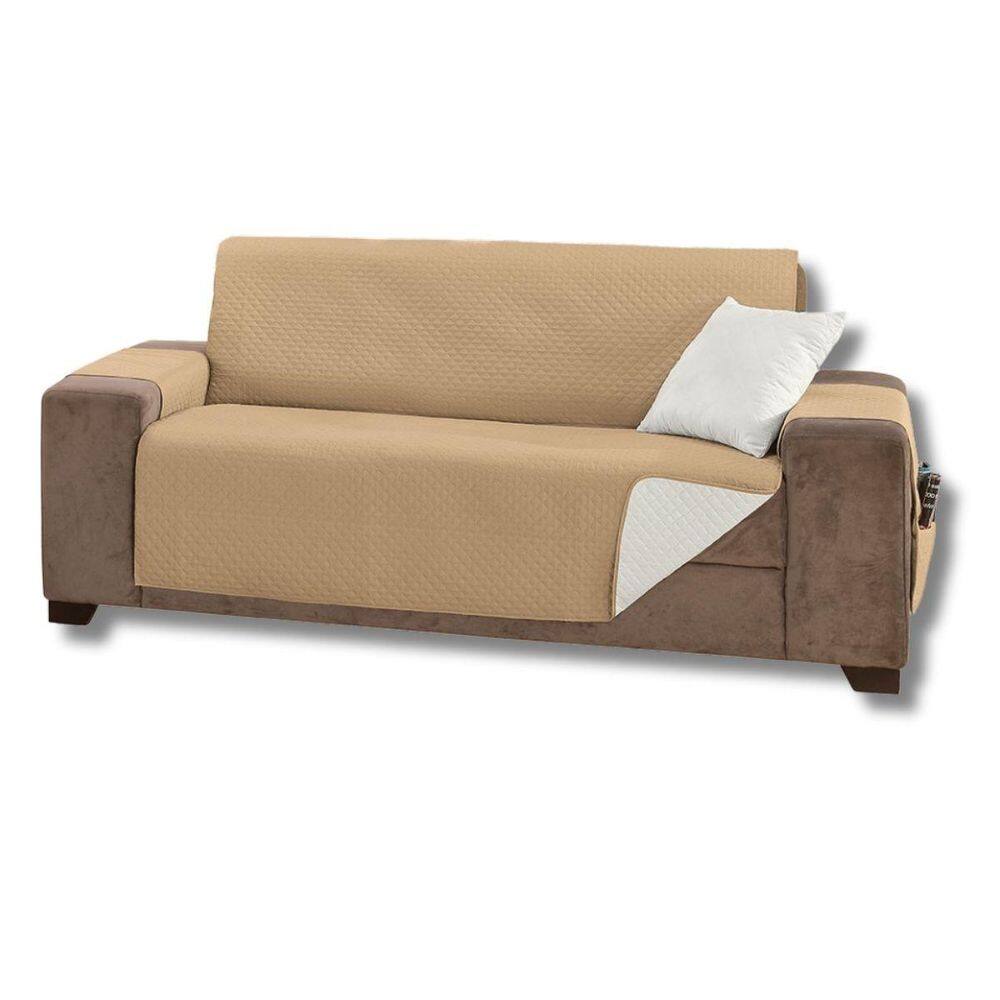 Capa De Sofá 4 Lugares Impermeável Com Bolsos Lavável Atual