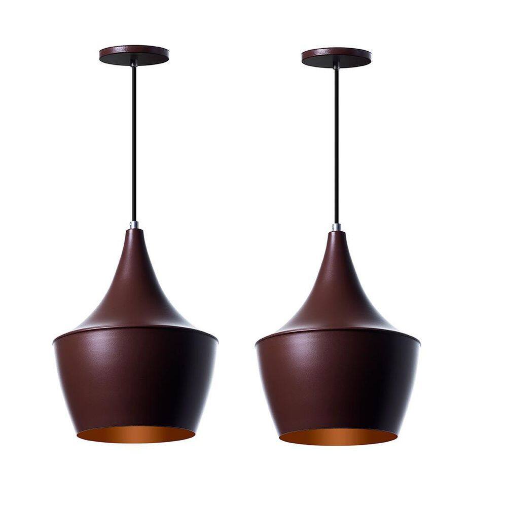 Kit 2 Lustre Pendente Interno Balão Marrom Com Cobre