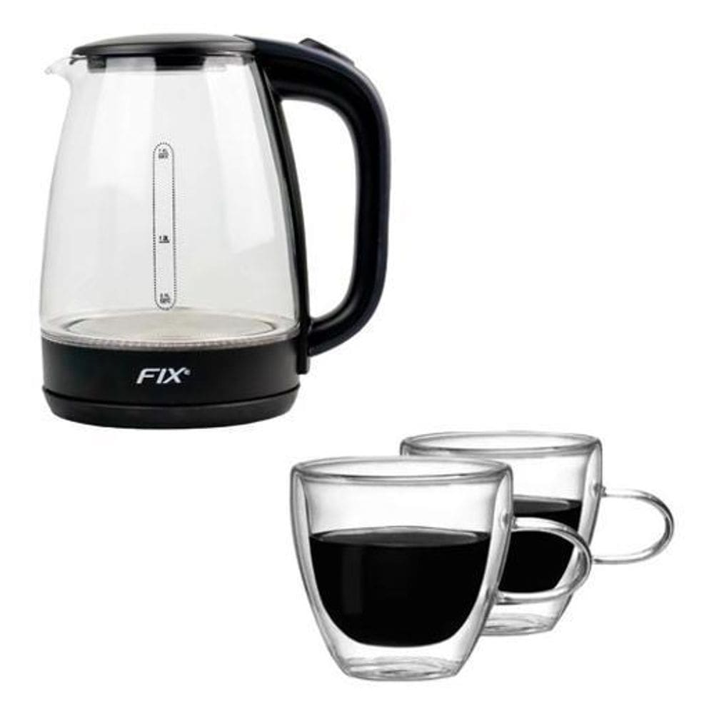 Jarra Elétrica Vidro 1,8L + 2 Xícaras Duplas 120ml