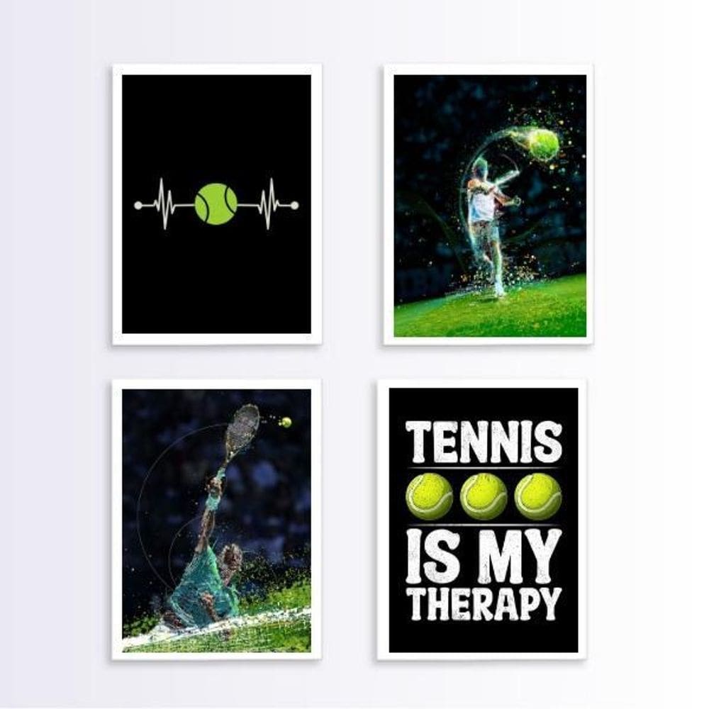 Kit 4 Quadros Jogadores De Tênis 33X24Cm Branca