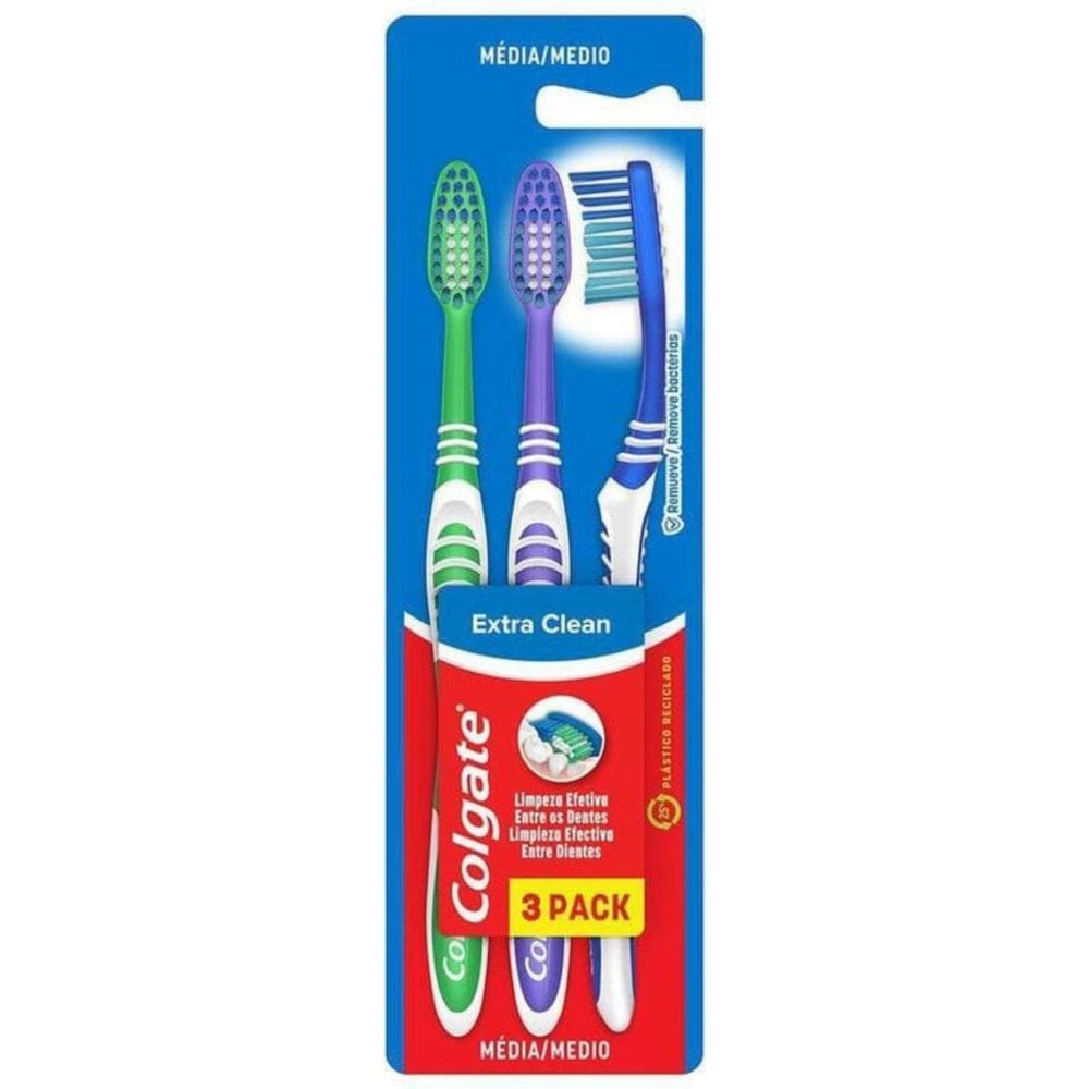 Kit Escova De Dente Extra Clean Com 3 Unidade Colgate Media