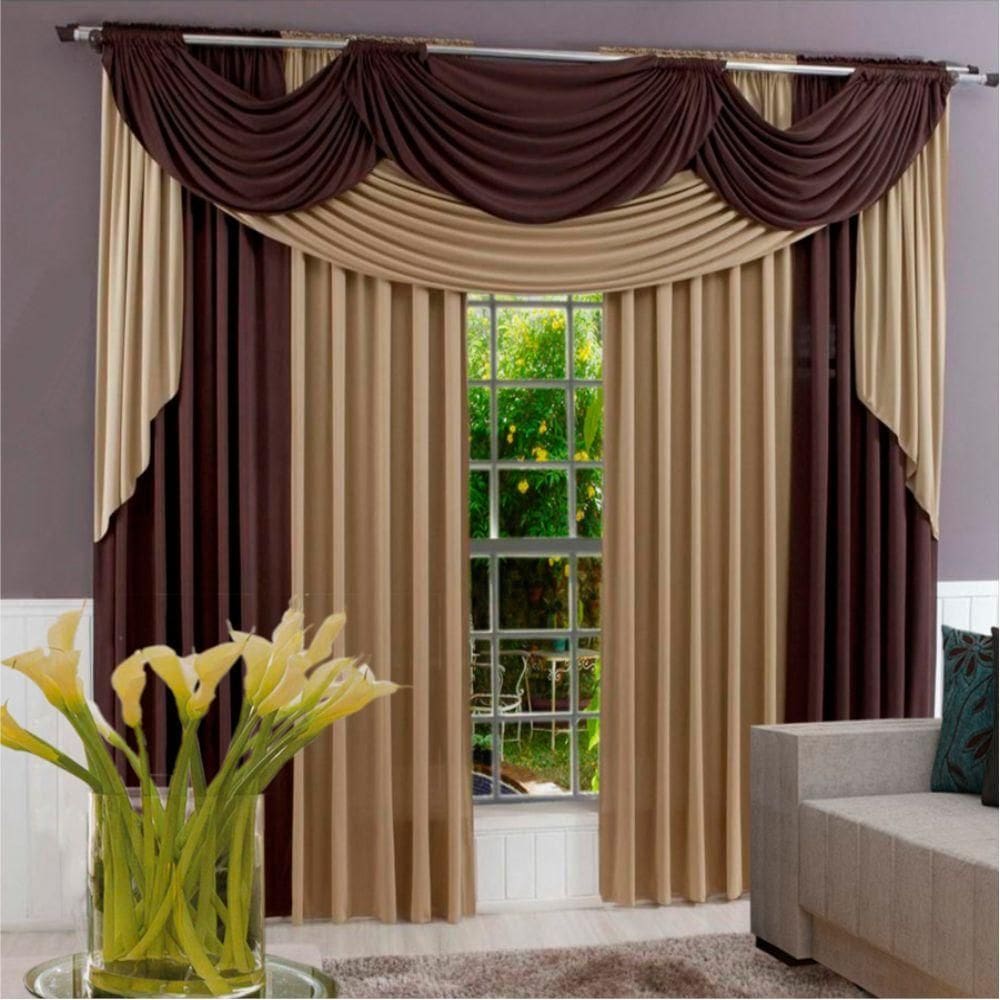 Cortina Paris Varão Em Malha 3,00MX2,60M Sala Quarto Tabaco