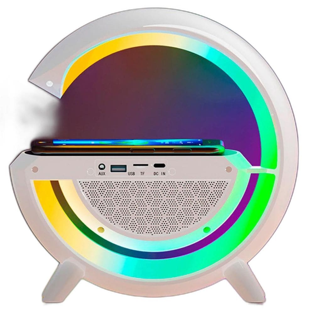Carregador Indução Altofalante Bluetooth Lanterna Led Rgb