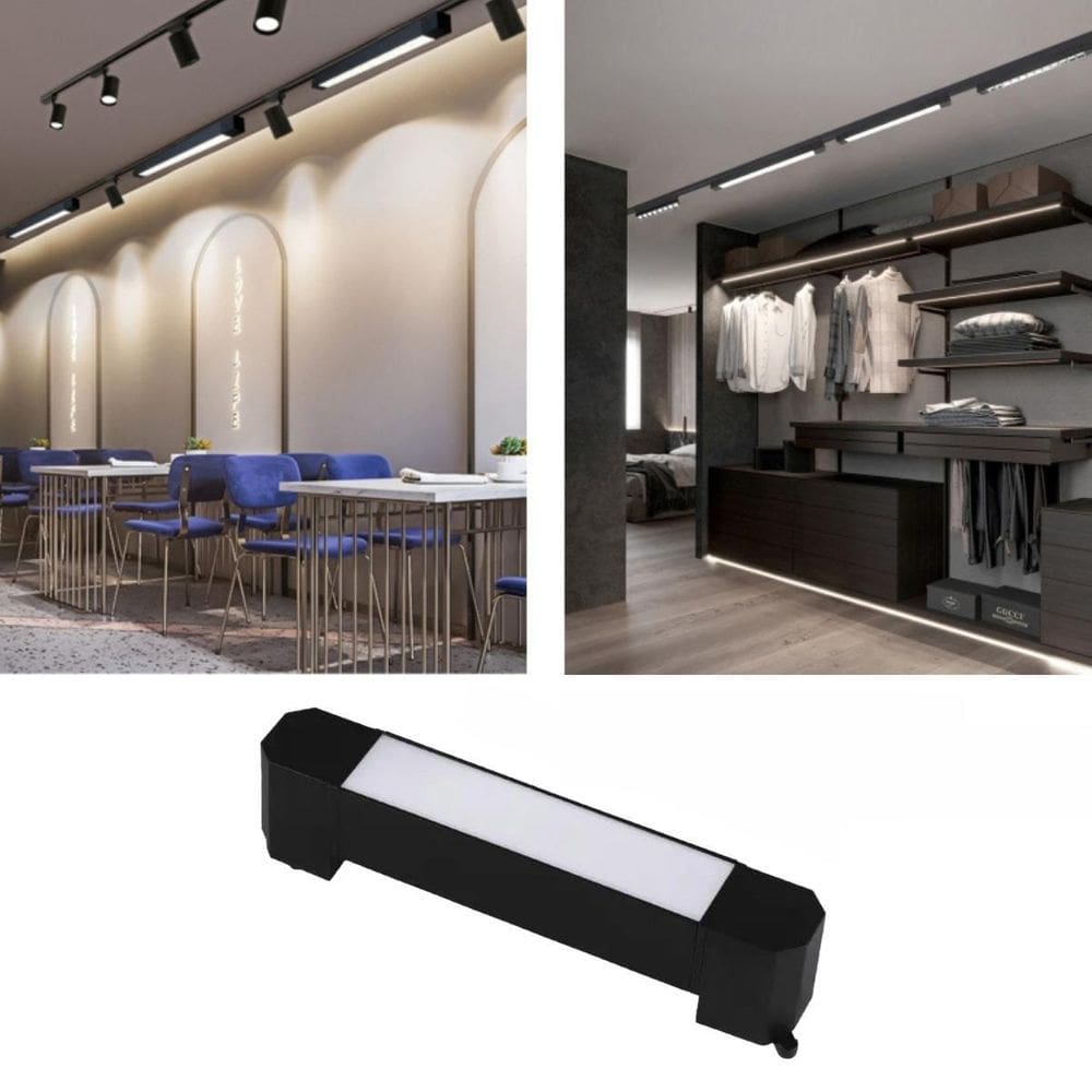 Luminária Preta Luz Difusa Linear 10W De 20Cm Para Trilho