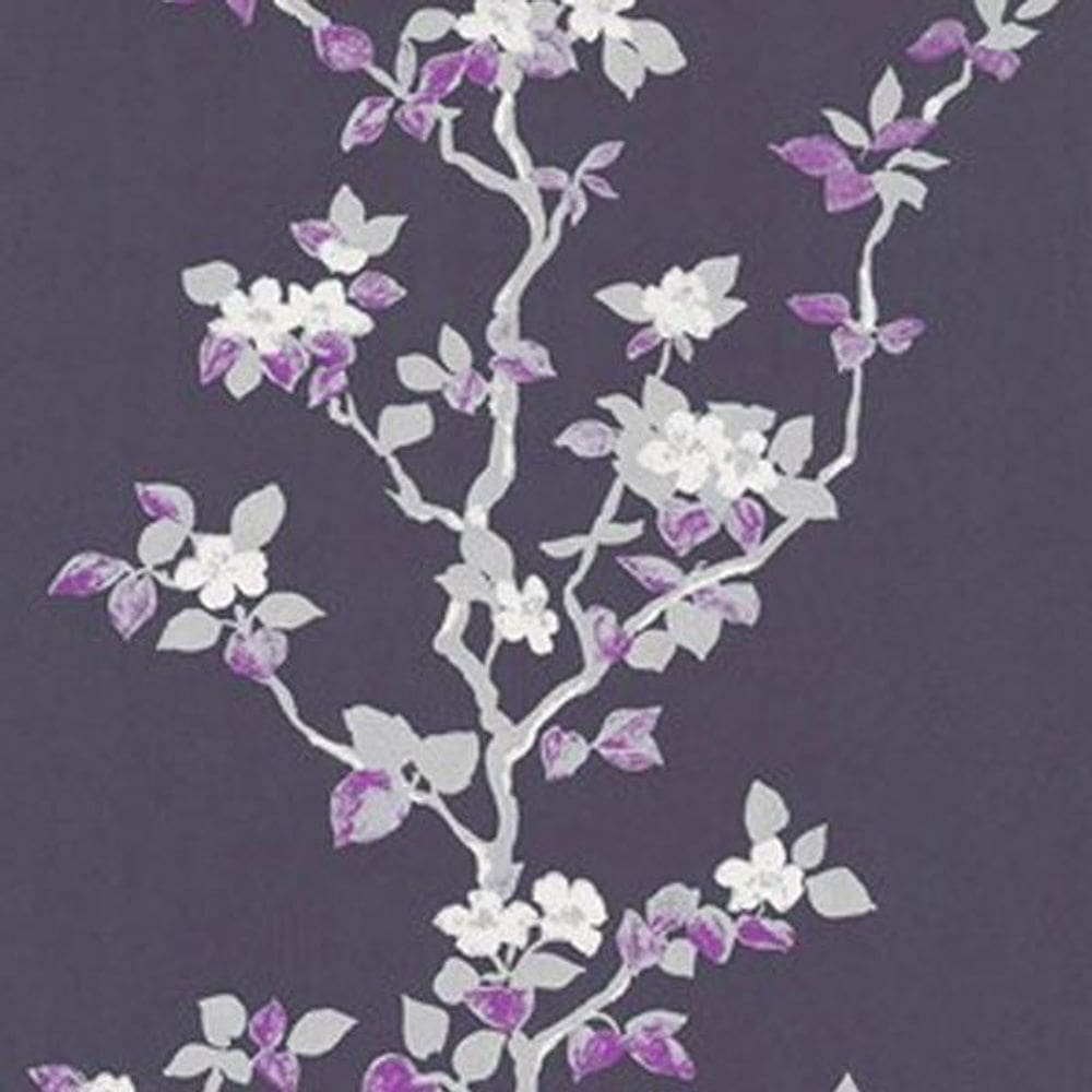 Papel De Parede K&G Floral Cerejeira Roxa E Lilás