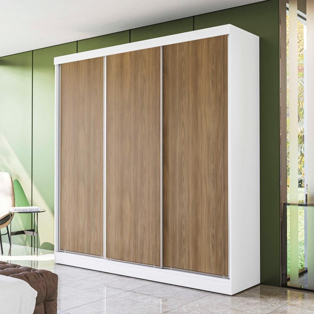 Guarda-Roupa Casal Kappesberg 3 Portas Reversiveis de Correr 2 Cabideiros Branco/Nogueira