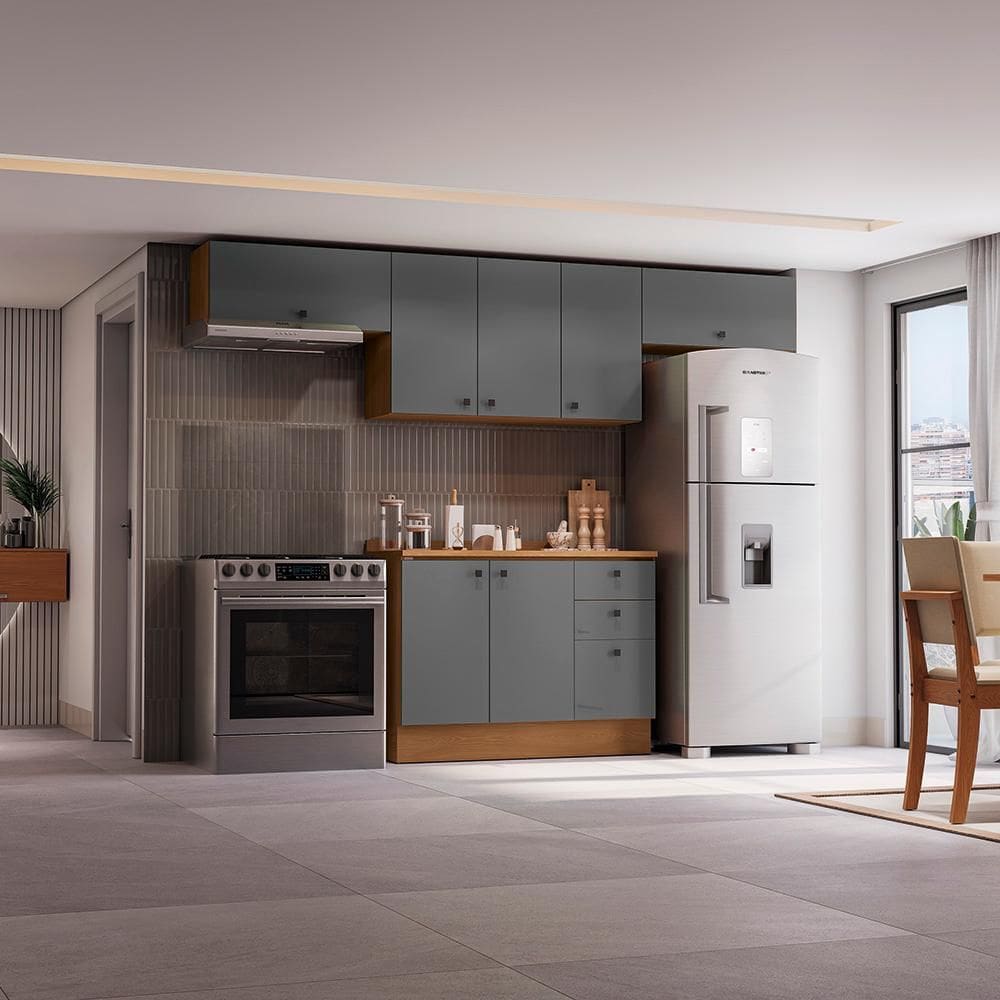 Armário de Cozinha Completa 280cm Canela/Cinza Sagrado Pixel Kappesberg