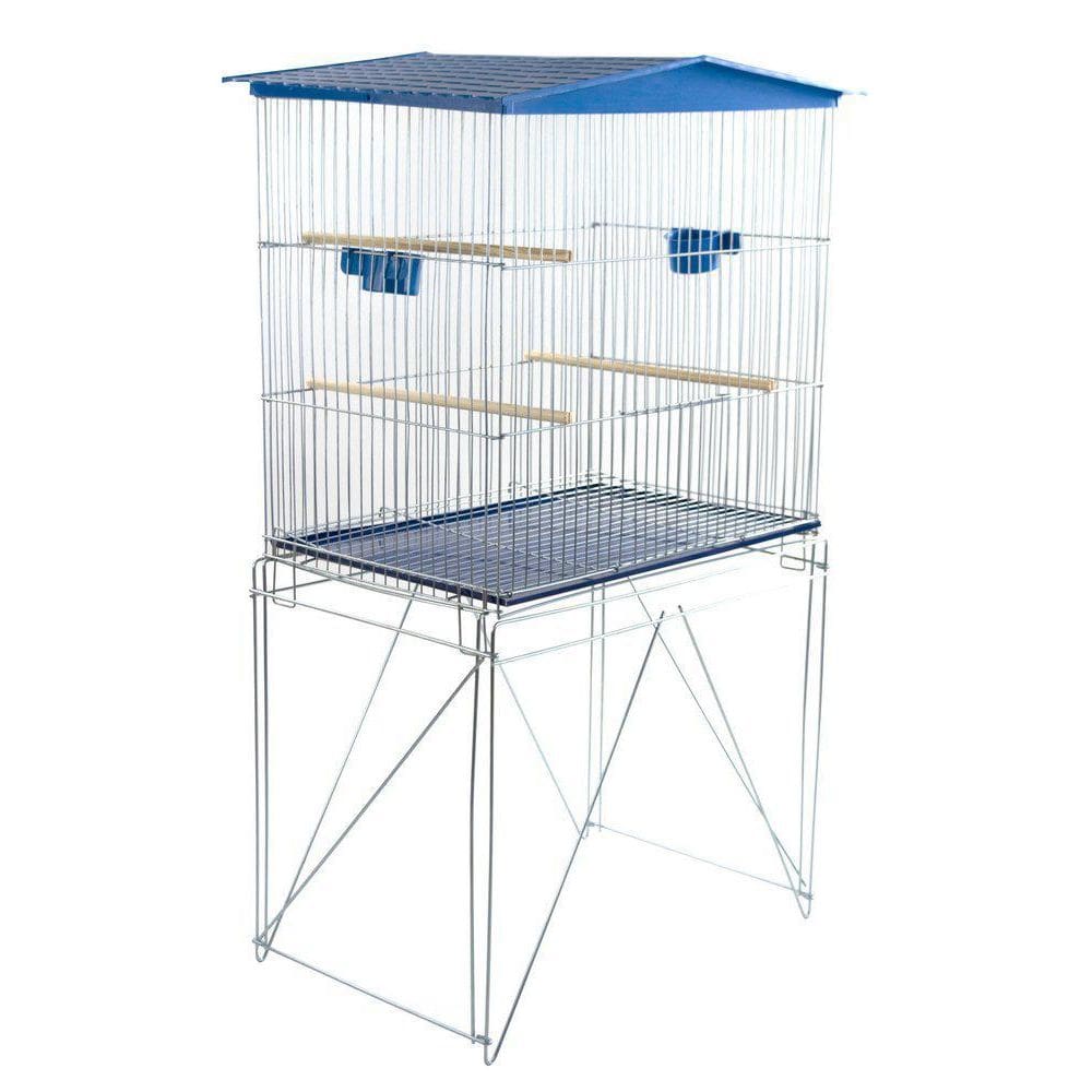 Viveiro Para Pássaros Dobrável Médio Azul Teto Slim