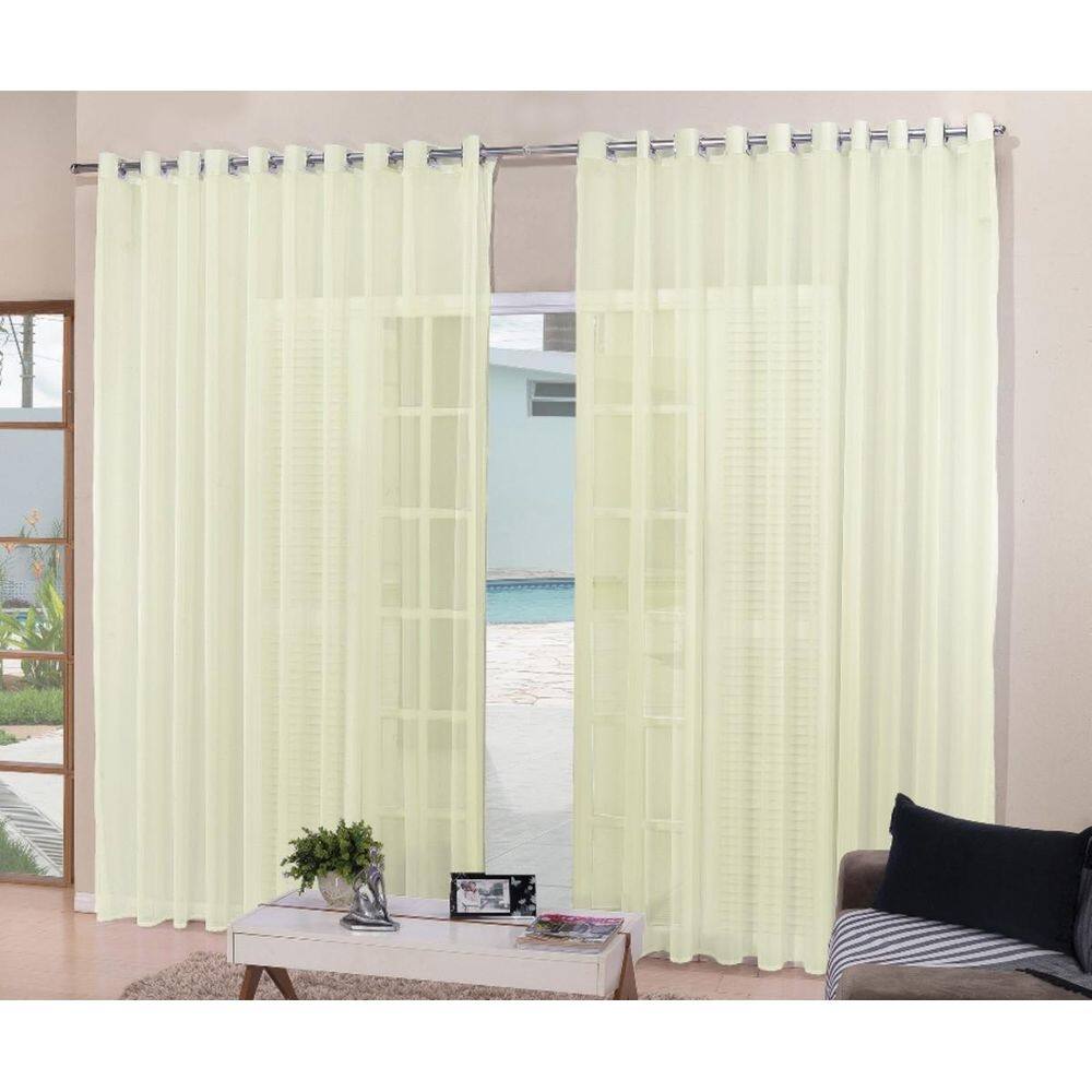 Cortina Para Sala Quarto Voal Liso Palha 4,00X2,50M