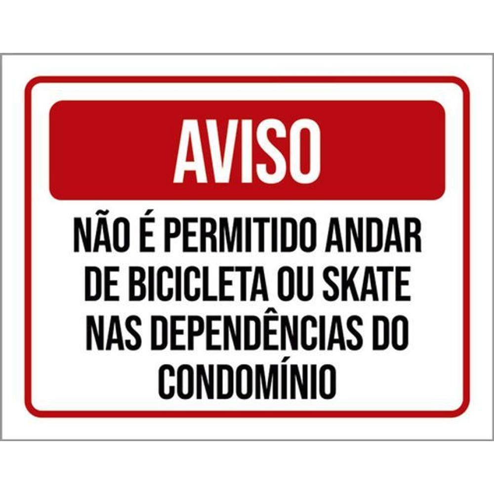 Kit 5 Placa Permitido Andar Bicicleta Skate Condomínio36X46