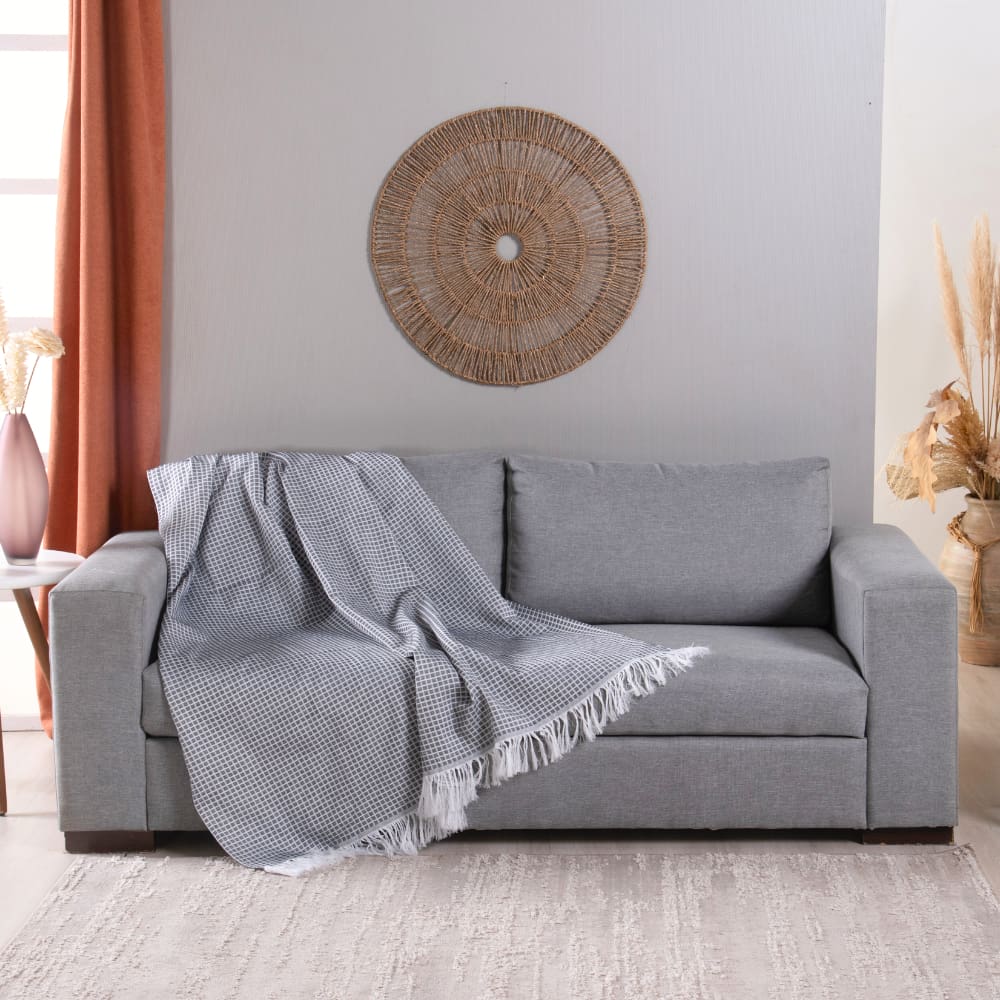 Manta Para Sofá Com Franja Grid 2,10m Jacquard Grafite