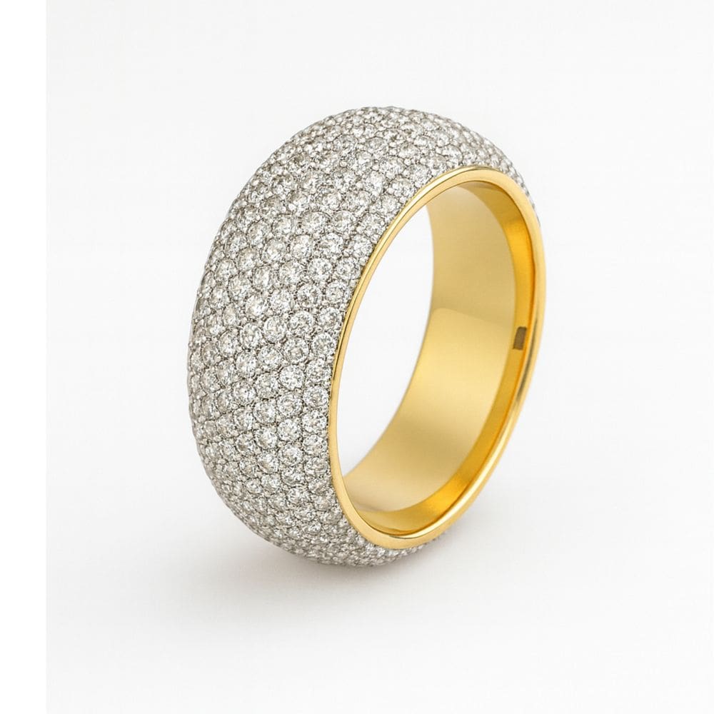 Anel Aparador Largo Dourado Zircônias em Aço Inoxidável 360L