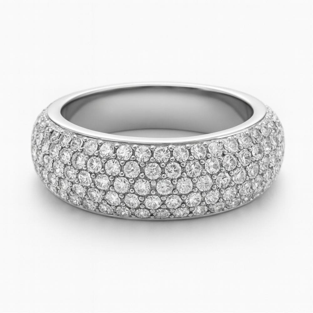 Anel Aparador Largo Prateado Zircônias em Aço Inoxidável 360