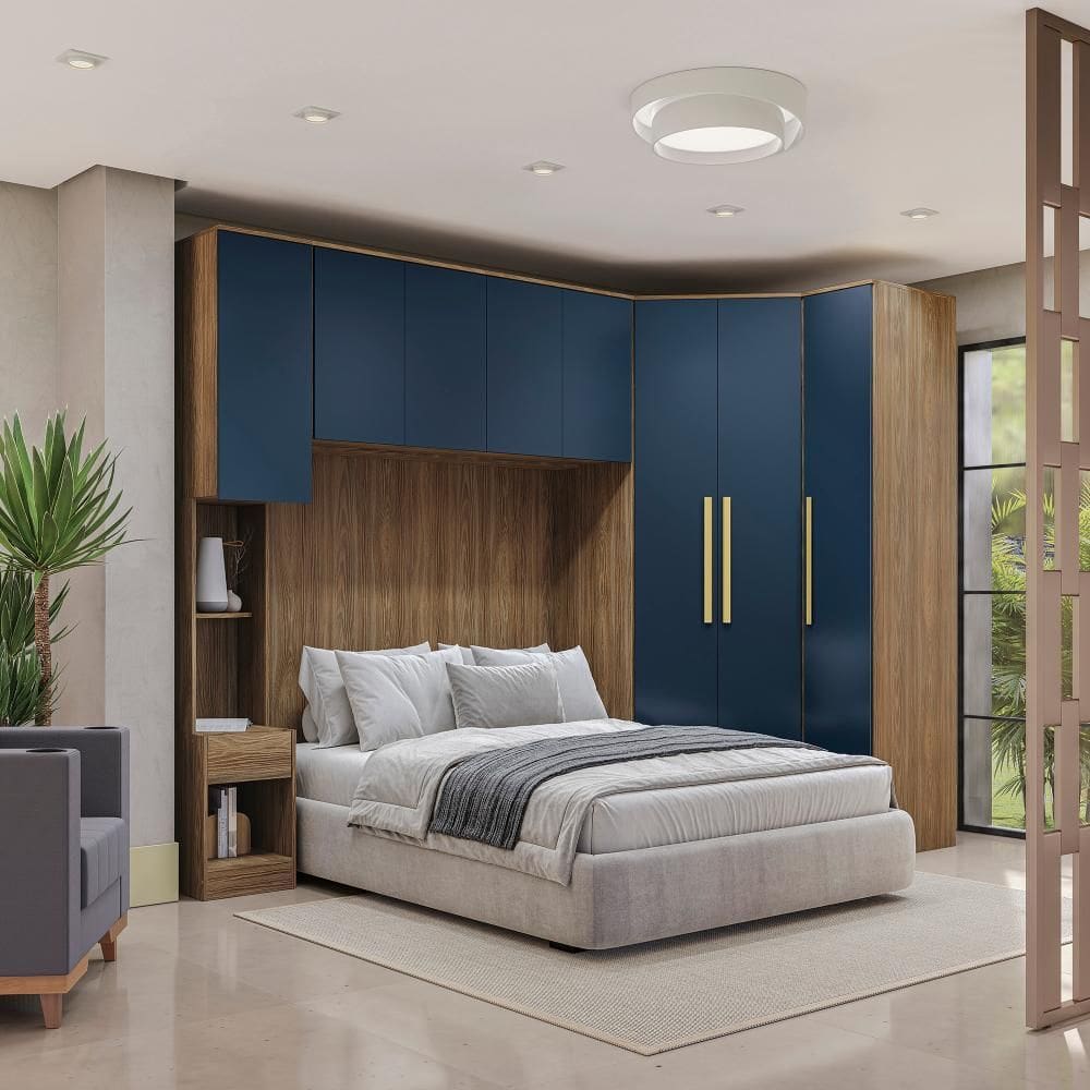 Quarto Completo Kappesberg Adapt 7 Peças Nogueira/Azul Profundo