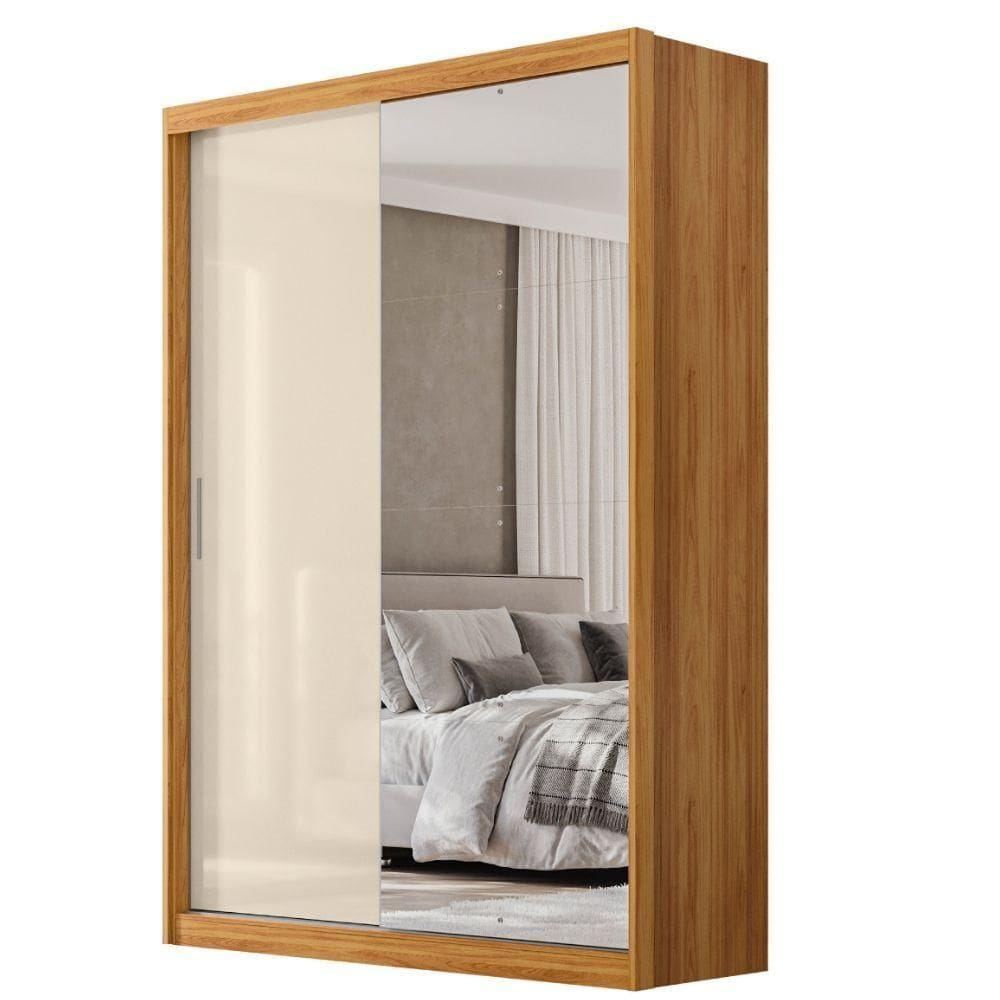 Guarda Roupas Solteiro Com Espelho 2 Portas De Correr 4 Gavetas Riva Flex Madeirado Touch/off White