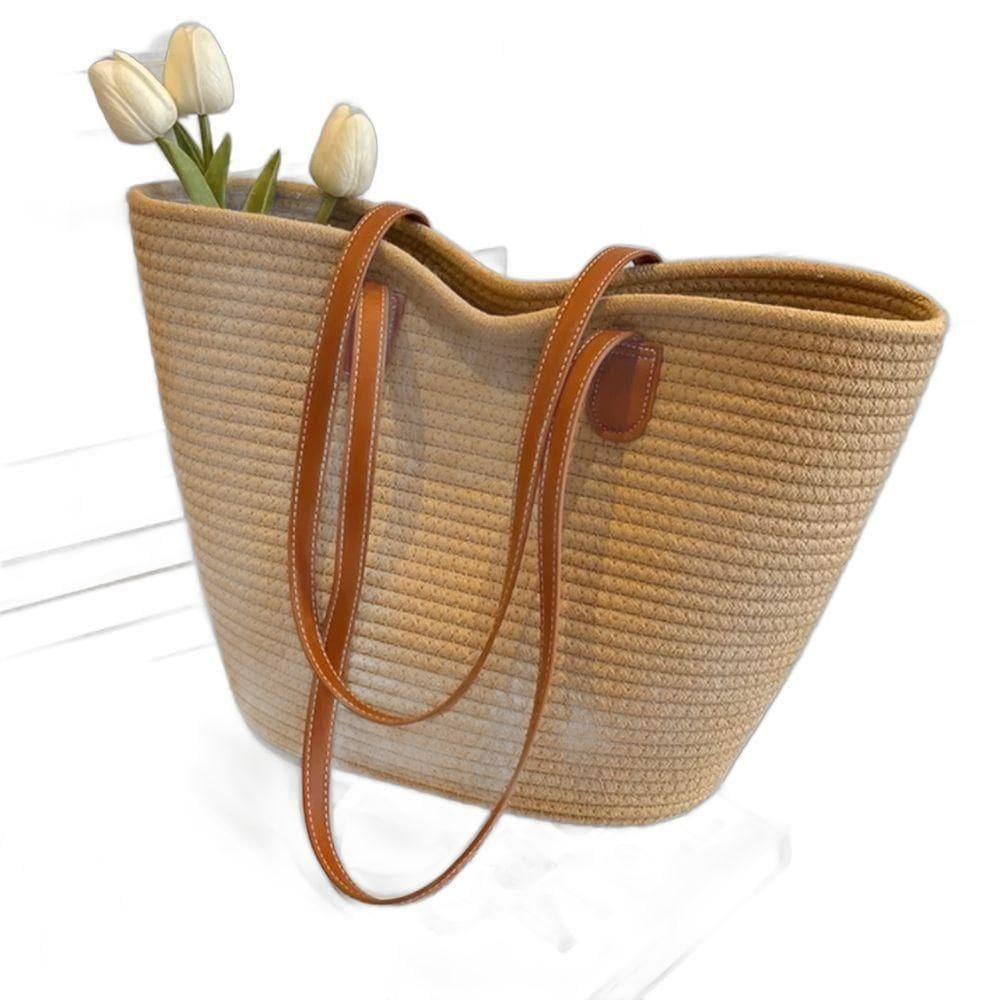 Bolsa De Palha Grande Com Forro Para Praia, Piscina, Férias E Uso Diário - Caqui