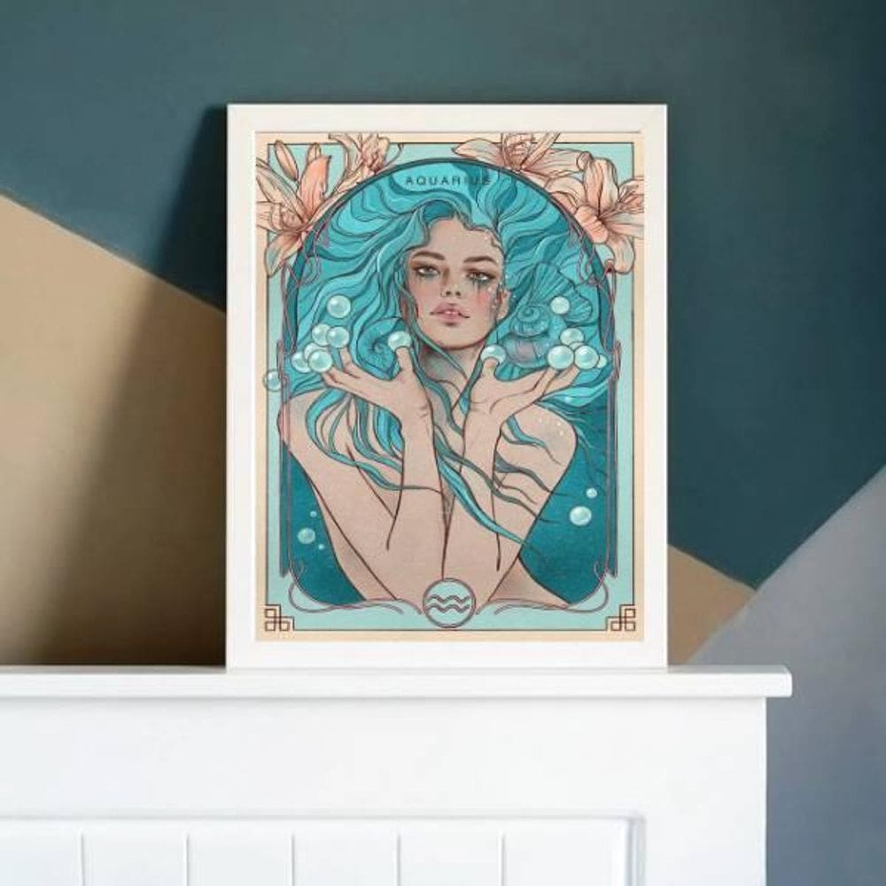 Quadro Vintage Signo Aquário 24X18Cm - Com Vidro