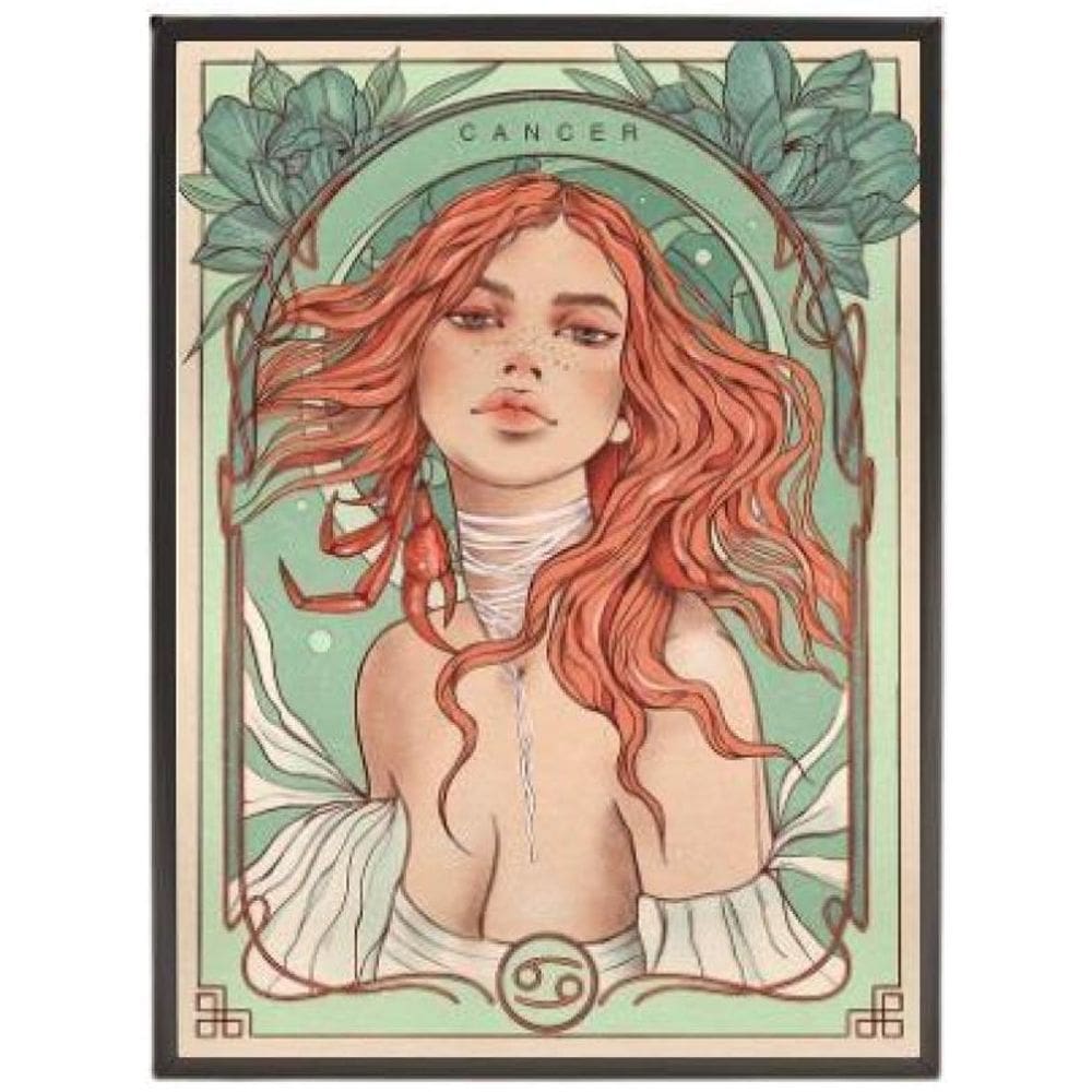 Quadro Vintage Signo Cancer 33X24 Com Vidro - Madeira Preta