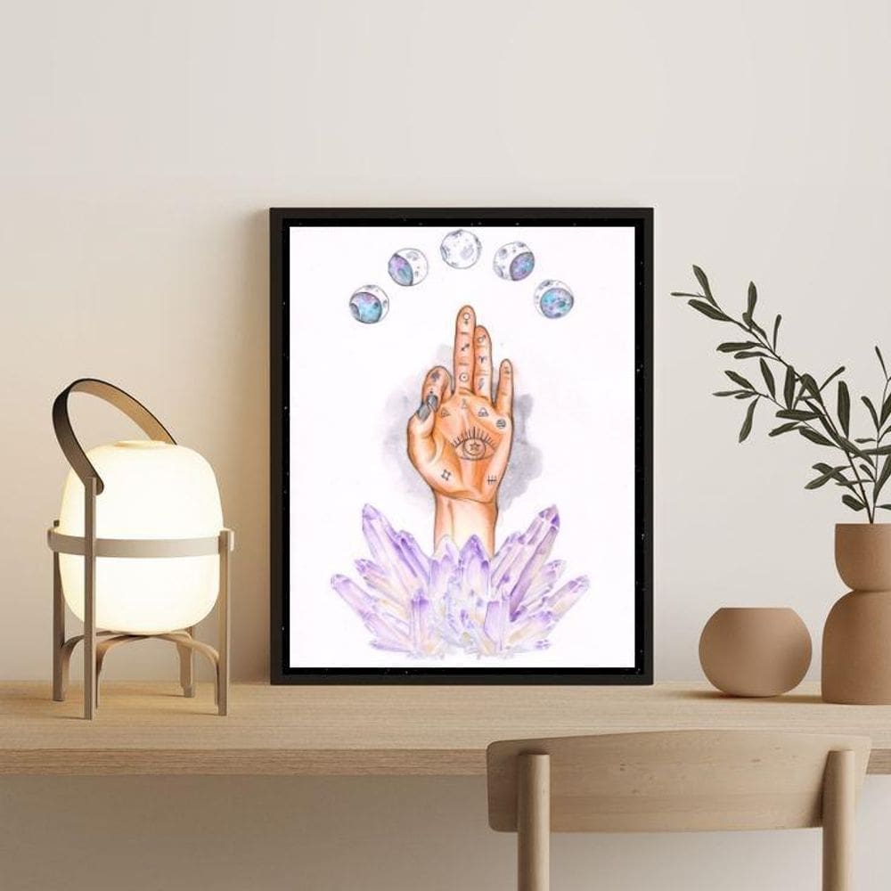 Quadro Decorativo Mão Astral 45x34cm - Vidro e Moldura Preta
