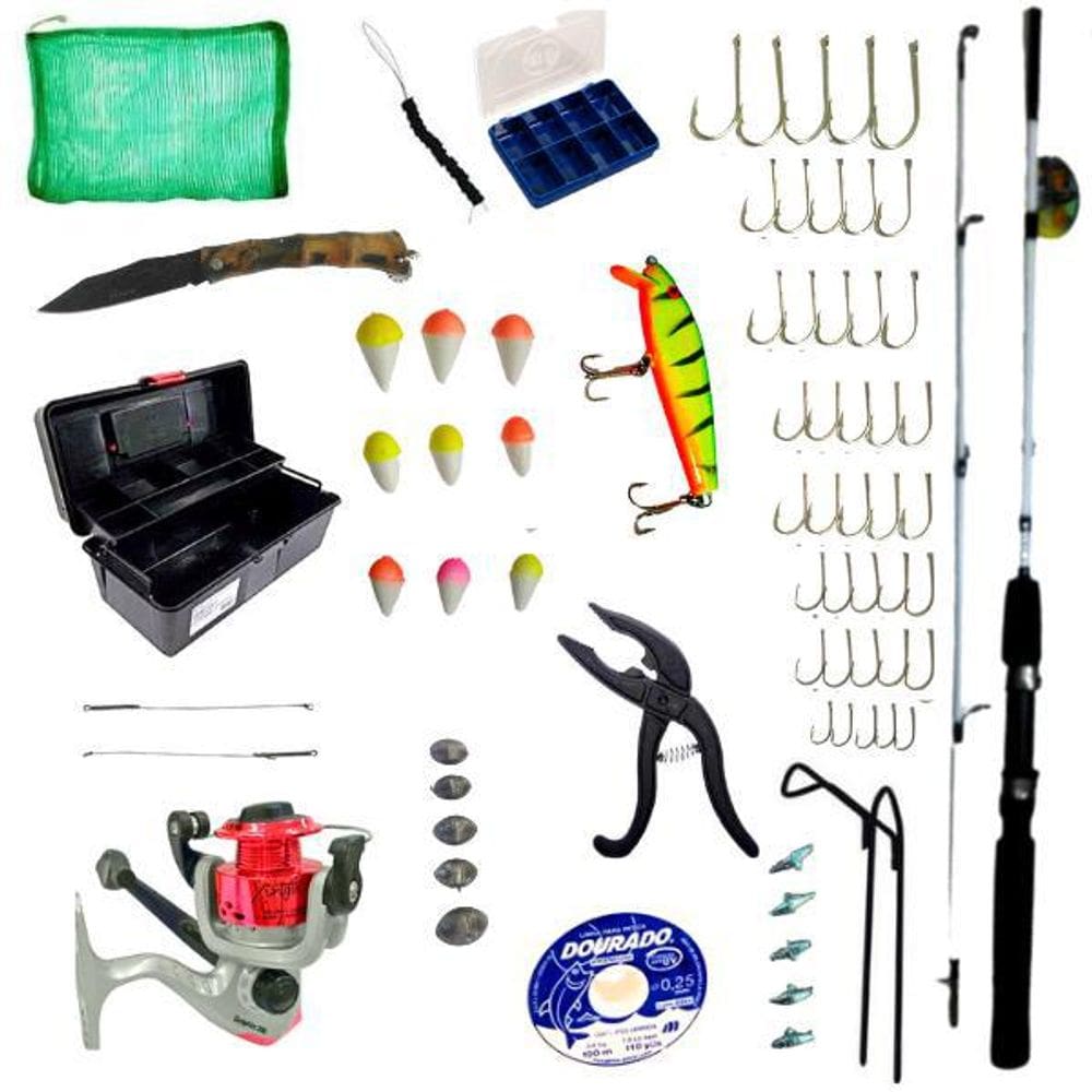 Conjunto Pescaria Completo Molinete Vara Caixa Acessórios