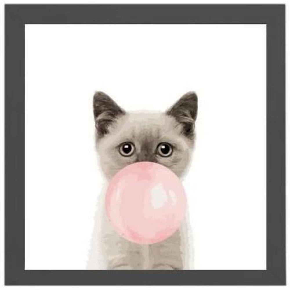 Quadro Quadrado Gatinho Bola Chiclete 20X20Cm