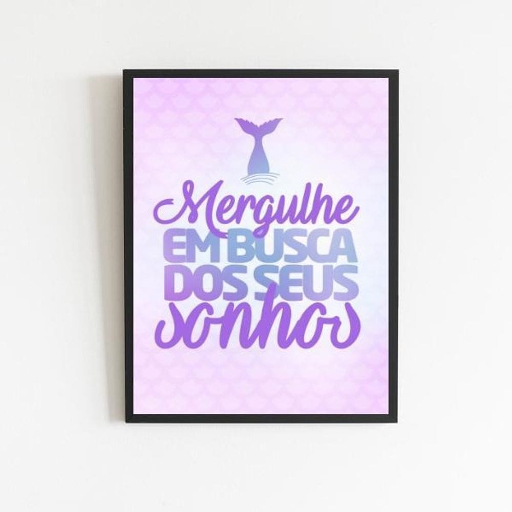 Quadro Sereia Busque Seus Sonhos 24X18Cm Preta