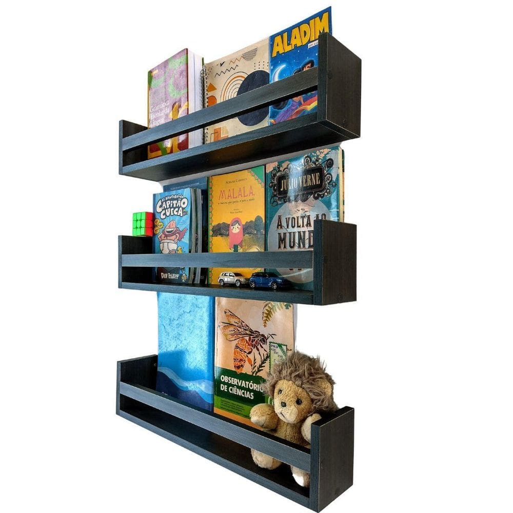 Jogo 3 Revisteiros Infantis Parede Nicho Livreiro Quarto