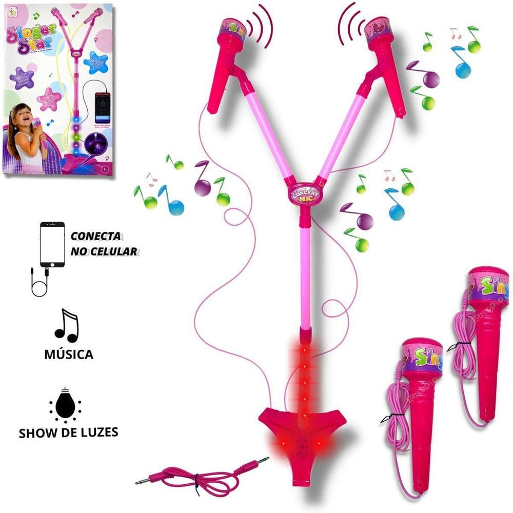 Microfone Duplo Infantil Com Pedestal - Menina