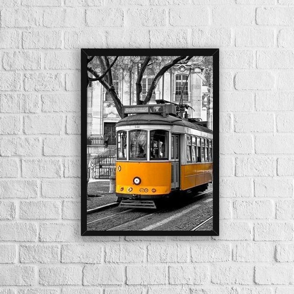 Quadro Fotografia Bonde Amarelo 45X34Cm Com Vidro Preta
