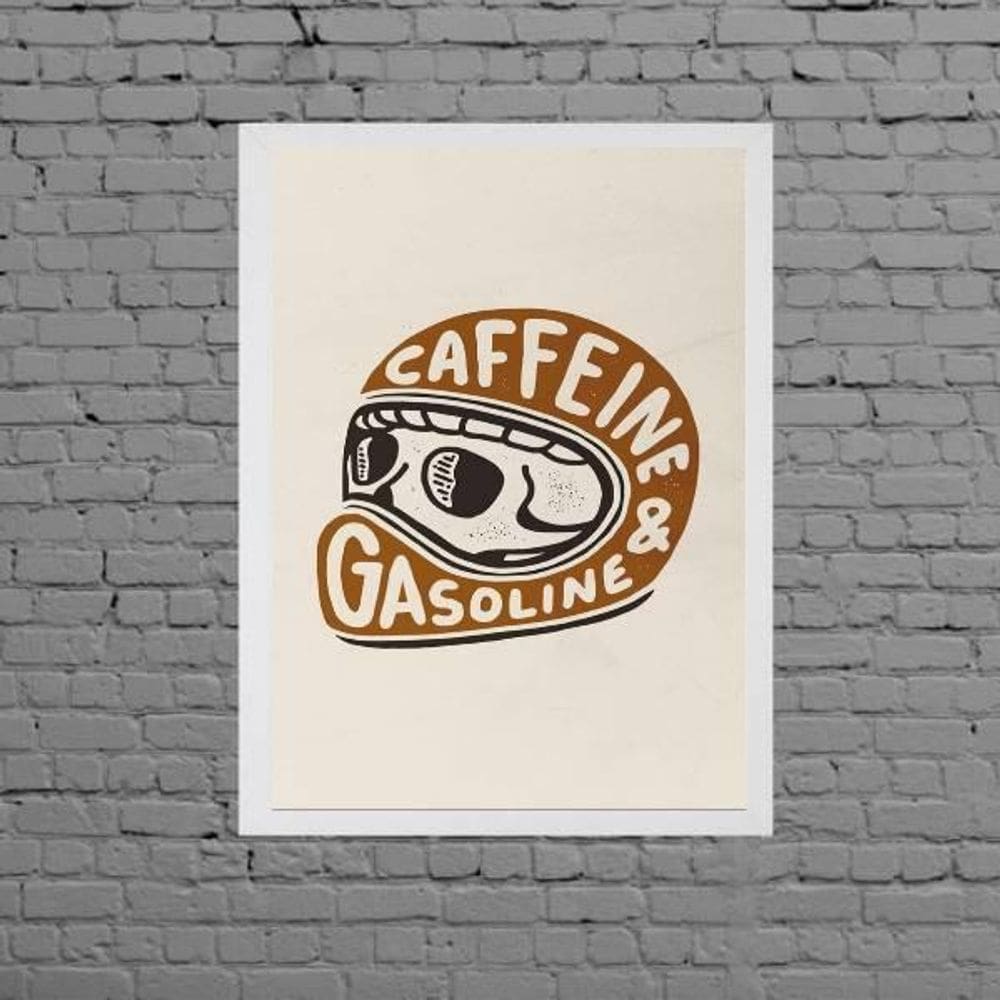 Quadro Capacete Gasoline E Caffeine 33X24Cm - Com Vidro
