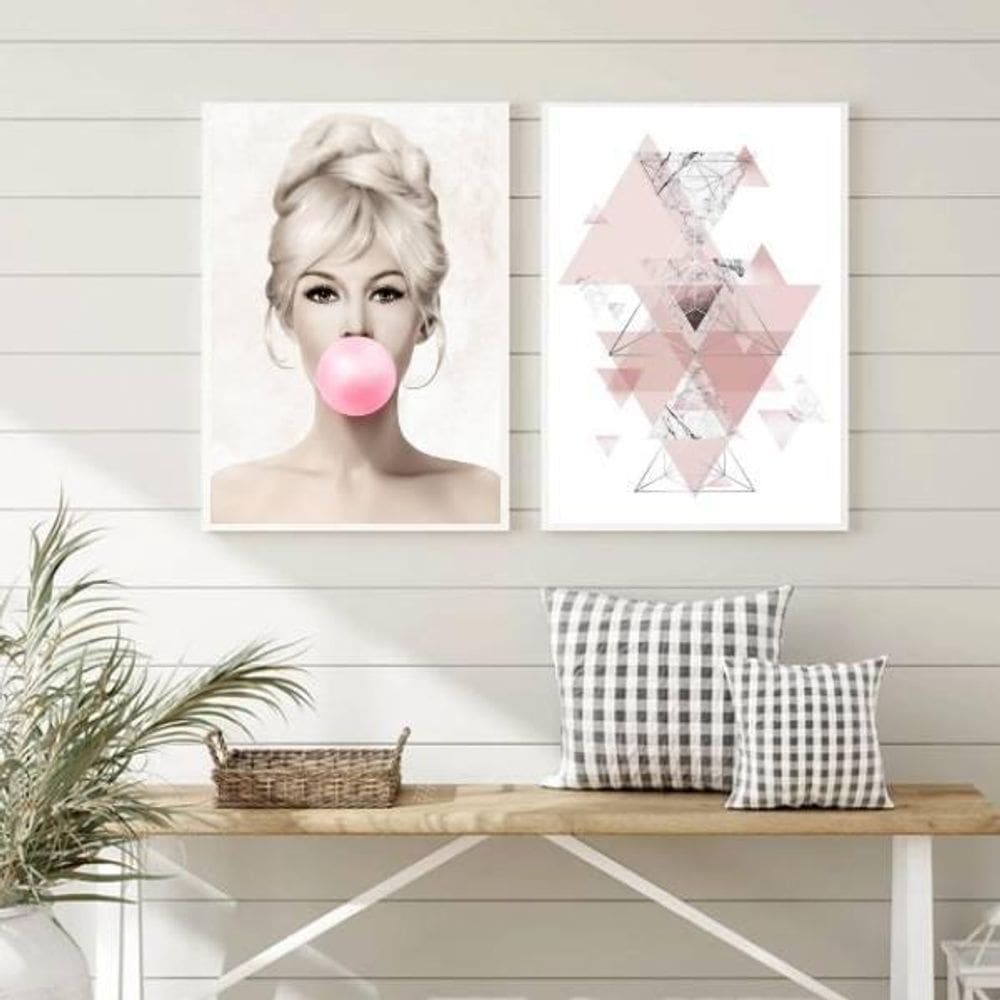 Kit 2 Quadros Decorativos Brigitte Bardot 34X23Cm Moldura Branca