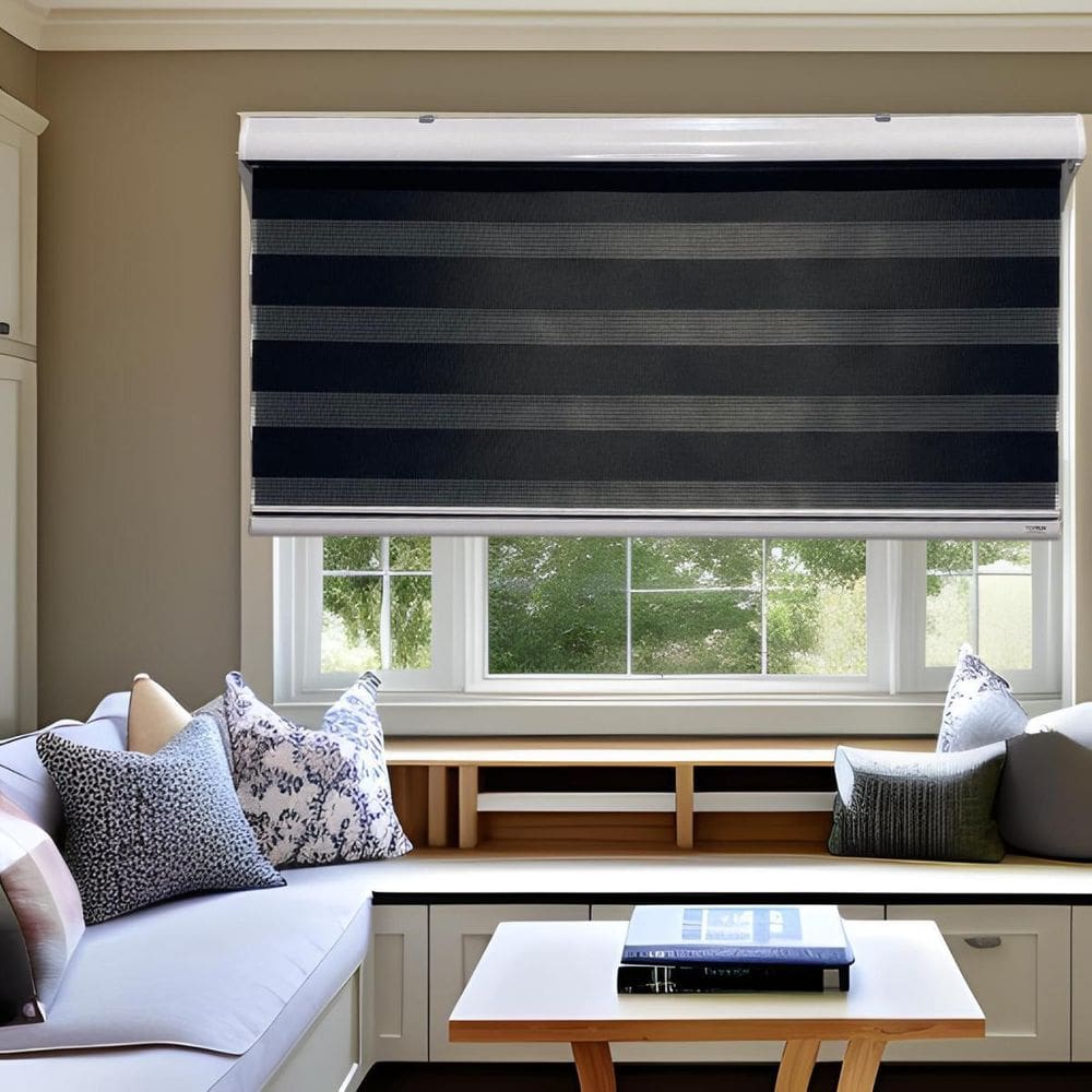 Persiana Rolo Duplo Tecido Zebra Preta 220 L X 220 A Double