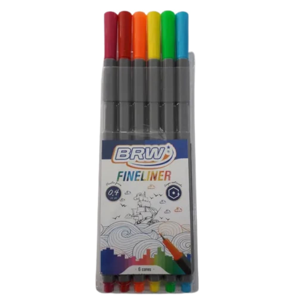 Caneta Hidrográfica Fineliner 6 Cores - Brw