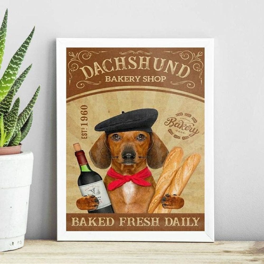 Quadro Cozinha Dachshund - Pão E Vinho 24X18Cm