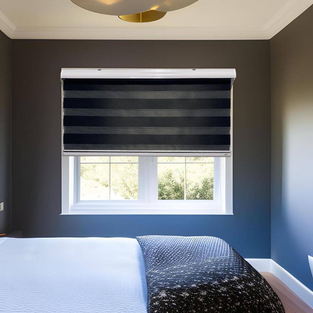 Persiana Rolo Duplo Tecido Zebra Preta 120 L X 160 A Double