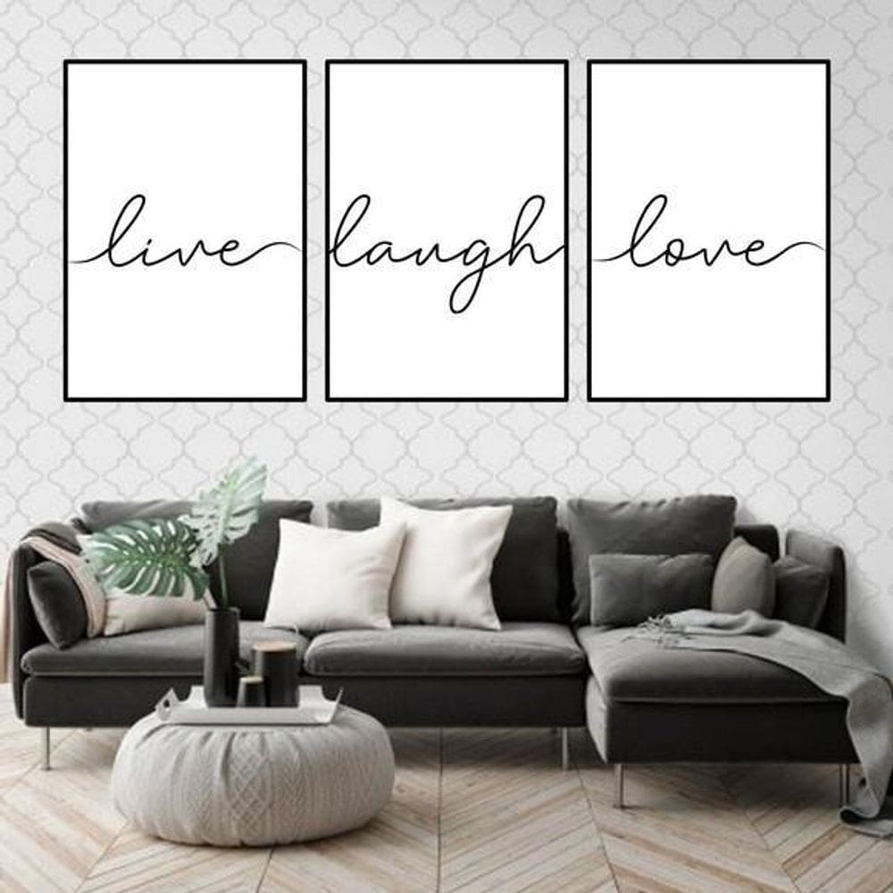 Kit 03 Quadros Decorativos Live Laugh Love 45x34Cm