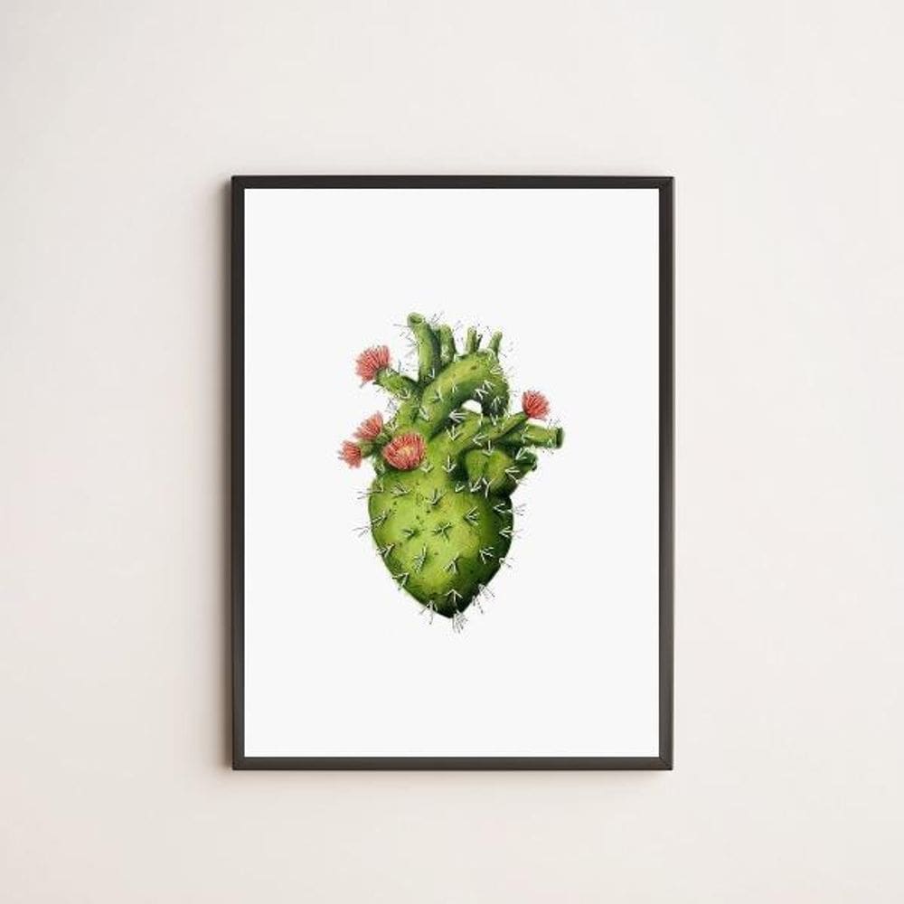 Quadro Decorativo Coração De Cacto 45X34Cm