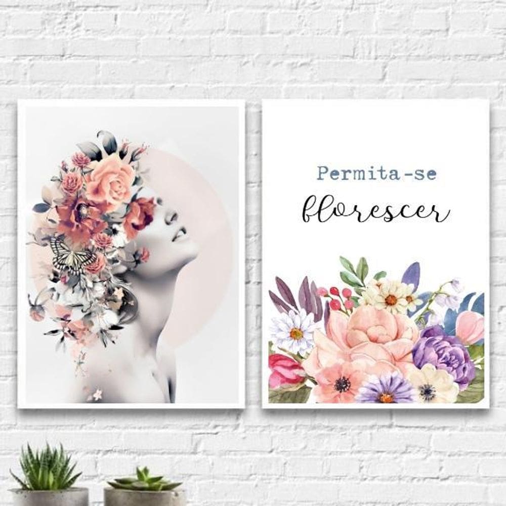 Kit 2 Quadros Mulher Permita-Se Florescer 24X18Cm