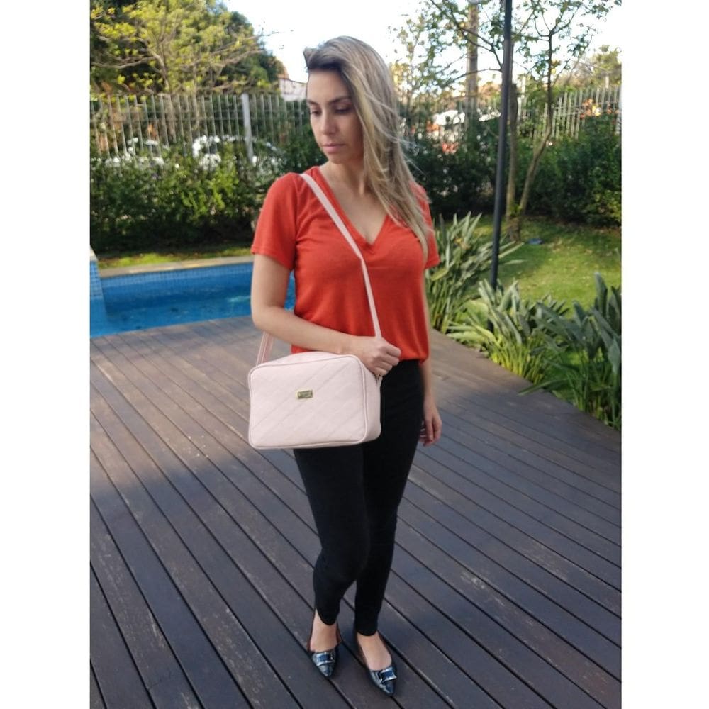 Bolsa Transversal Topgrife Matelassê Couro Rosa