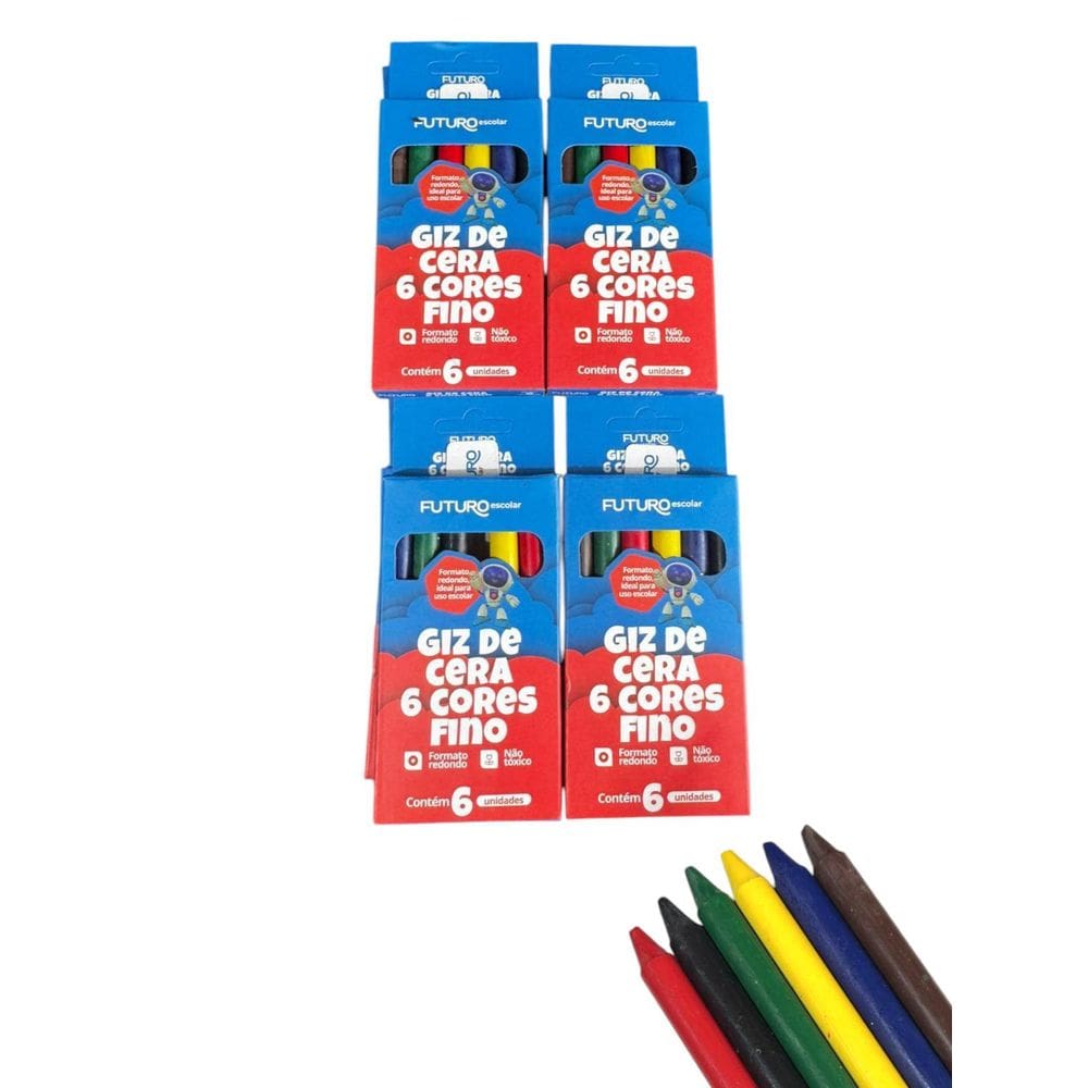 48 Caixas Giz De Cera C/6 Cores Fino Total 288 Giz Coloridos