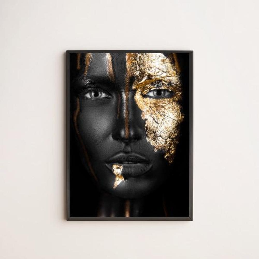 Quadro Mulher Preto Com Dourado 33X24Cm - Com Vidro
