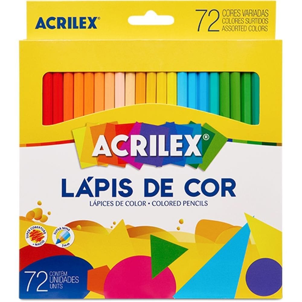 Lápis de Cor, Sextavado, 72 Cores, Acrilex