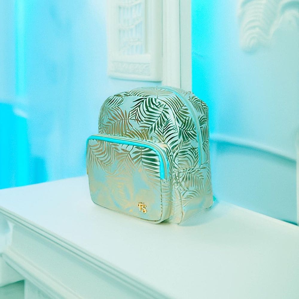 Mochila De Costas Feminina Brilhosa Folhas Passeio Cor:Verde