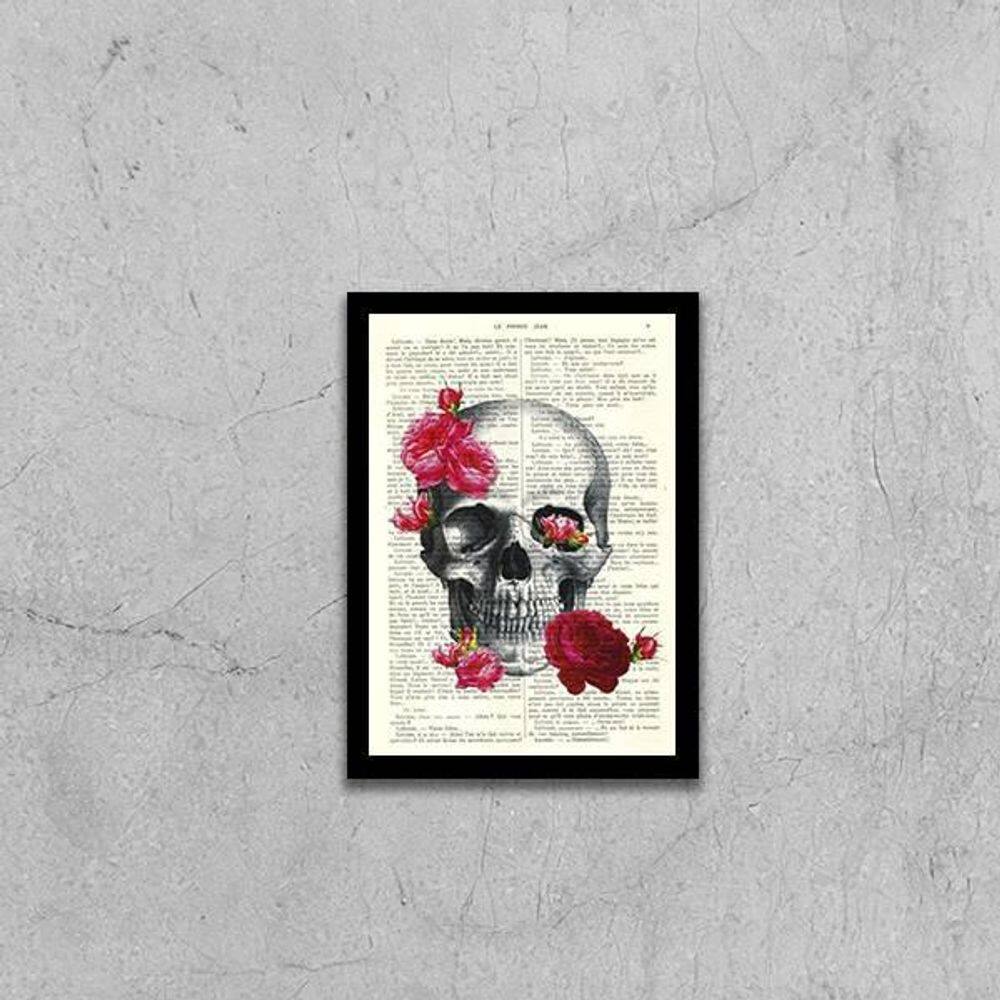 Quadro Caveira Com Flores 24X18Cm
